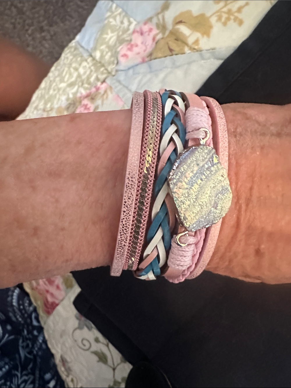 Pink Multi-Strand Druzy Accent Bracelet by